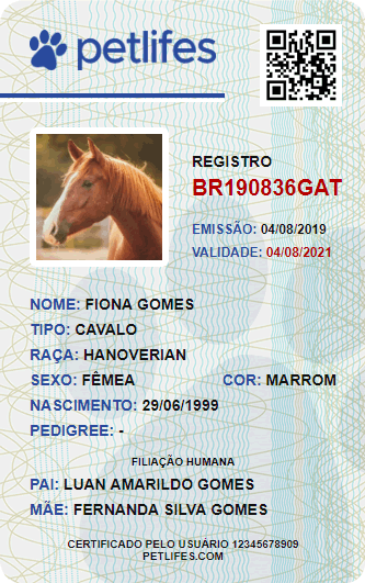 Documento Pet Registro Cavalo