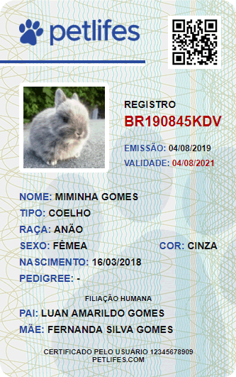 Documento Pet Registro Coelho